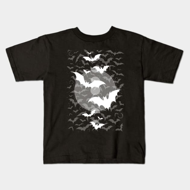 Flying Bats Attack, Goth Pattern, Halloween, bats, horror sticker, gothic design Kids T-Shirt by SSINAMOON COVEN